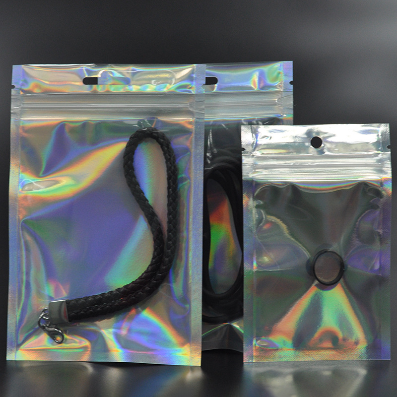 Laser flat bottom bone bag Ziplock bag translucent Yin and Yang sealed bag mobile phone shell jewelry packaging bag spot