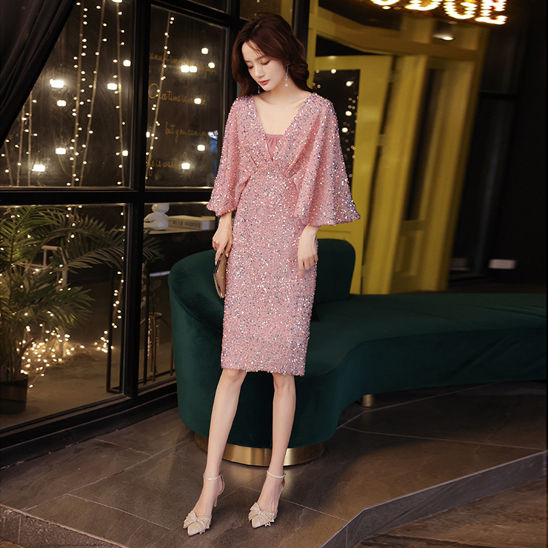 Small evening dress dress female summer temperament socialite pink banquet party birthday party host dress can be worn at ordinary times