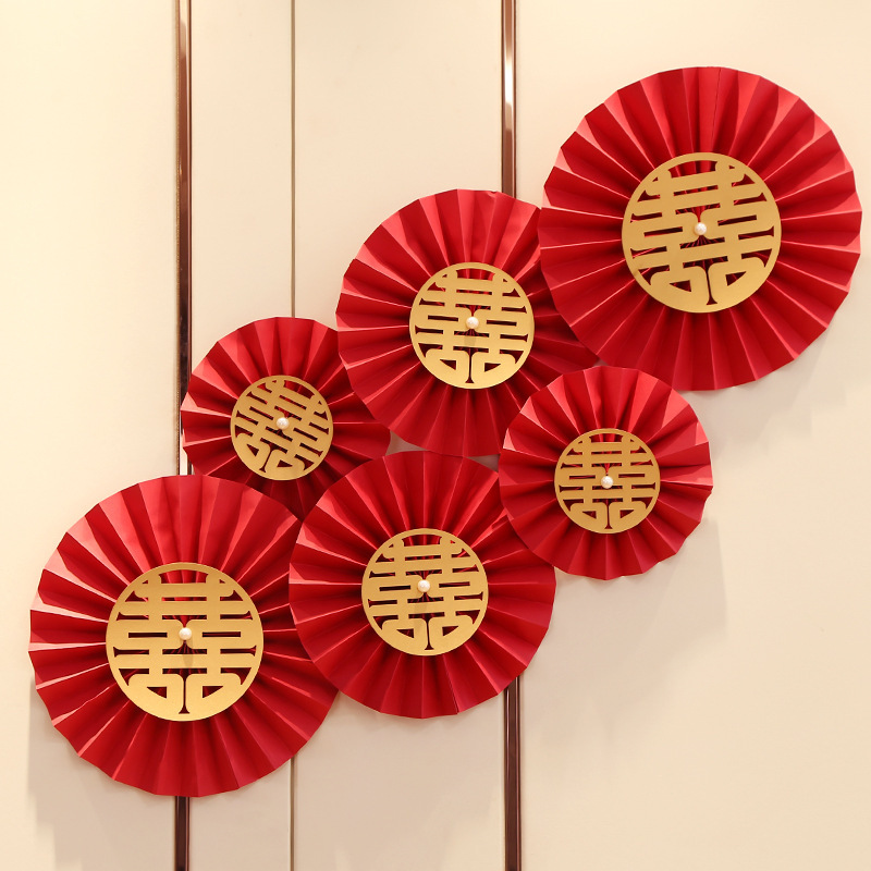 Wedding new house decoration wedding room decoration paper fan flower men's and women's square home fan flower creative simple elegant bedroom