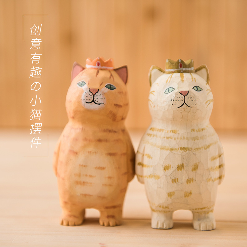 木製工芸品手彫り猫の置物クリエイティブ形状誕生日ギフト Diy 装飾オフィス文化木製アーティファクト|undefined