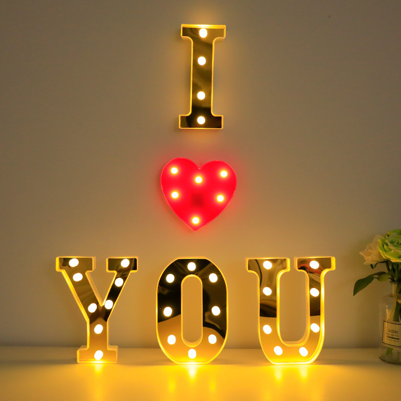 LED Letter Lamp Bronzing silver English 21.8 Letter Lamp Valentine's Day Decorative Lamp Wedding Shape