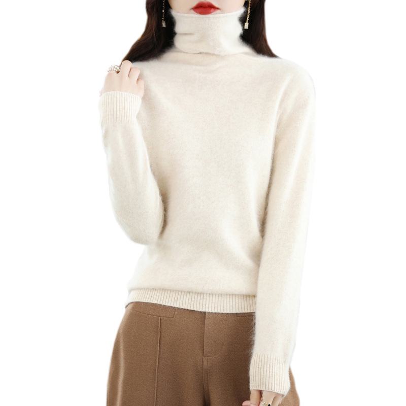 Autumn and Winter New Women's Loose Pile High Collar Cashmere Pullover Short Mink Knitted Sweater Base Shirt Wool Sweater