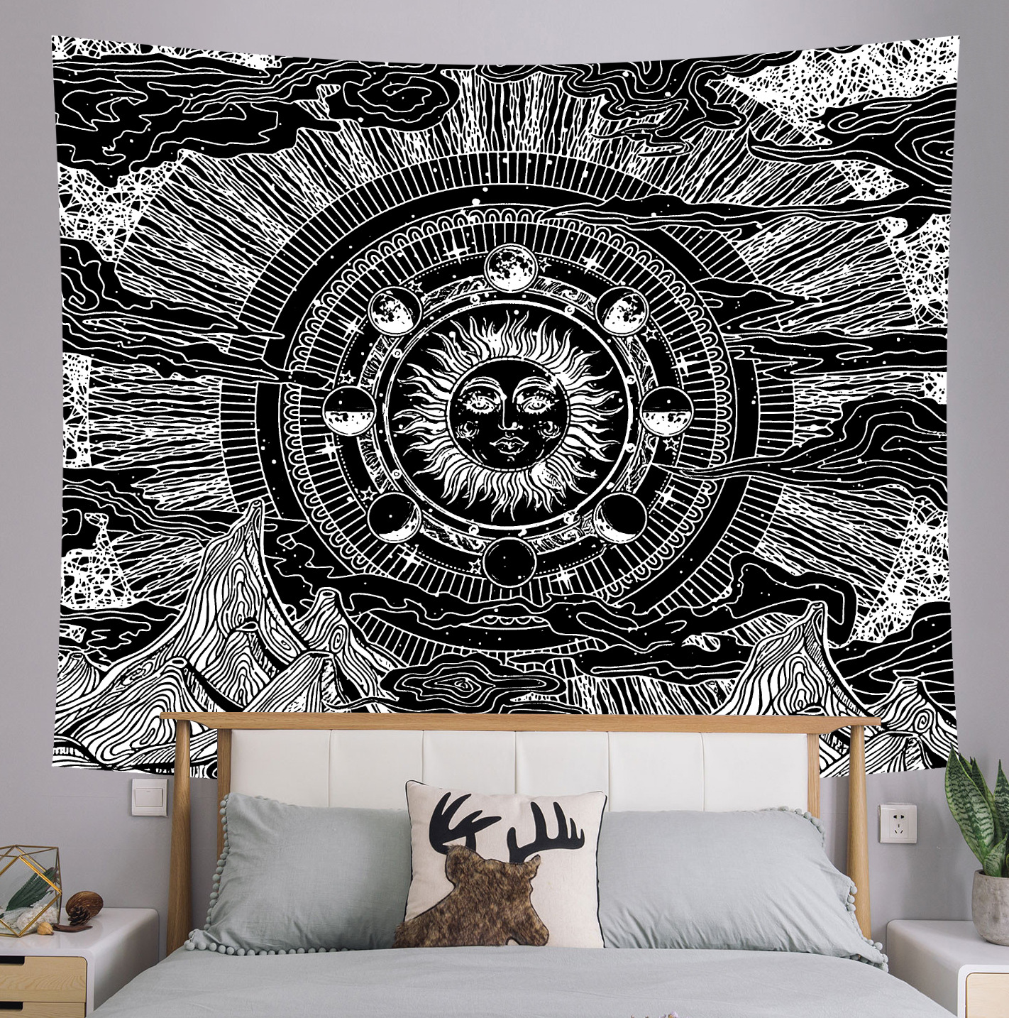 European and American Style Dark Black and White Simple Tapestry ins Amazon Hot Tarot Sun Hanging Cloth Wall Decorative Cloth