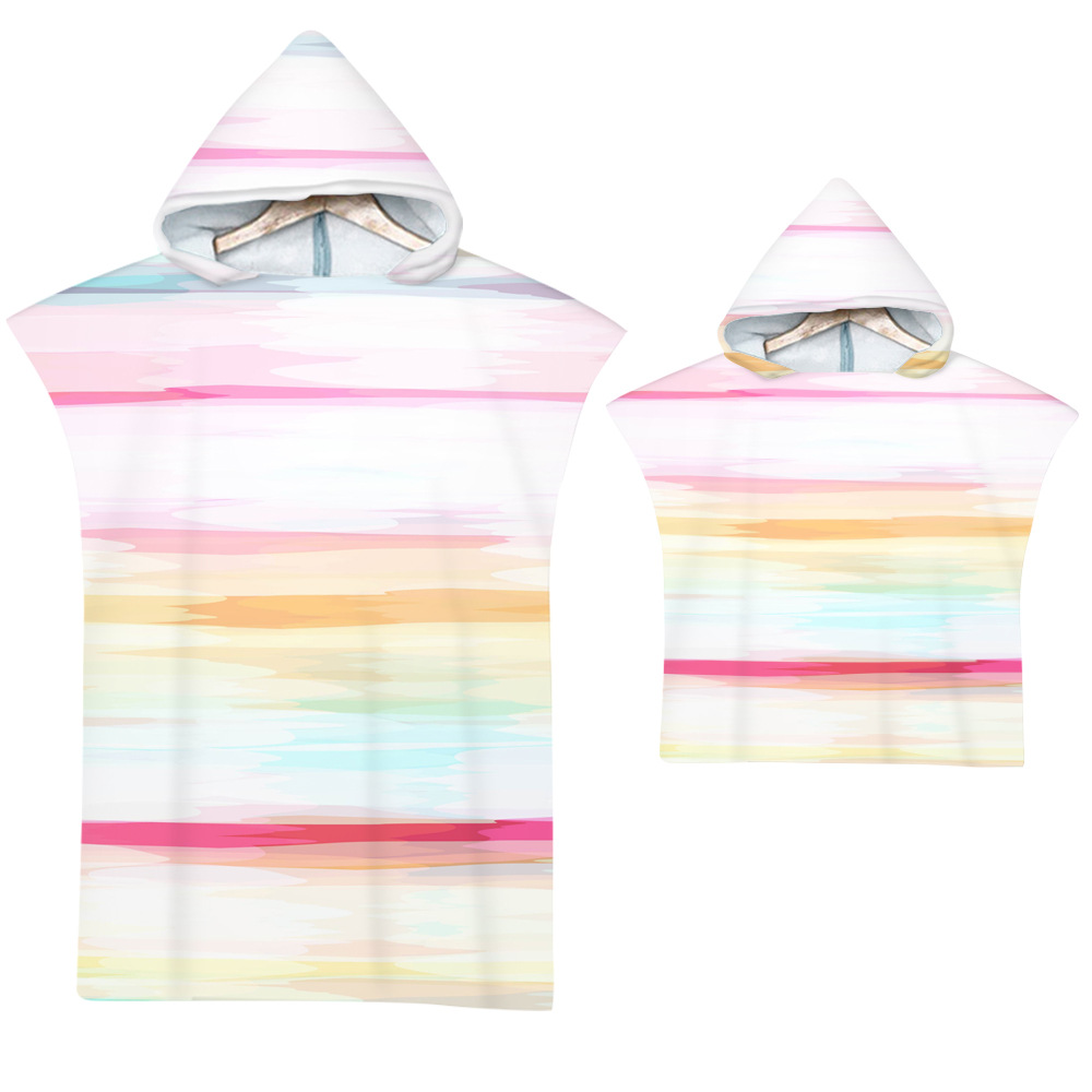 Striped hooded bath towel beach towel cape seaside dressing bathrobe printed hooded bath towel a set
