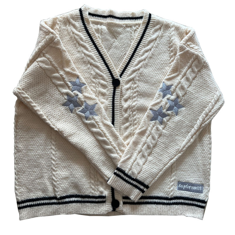 Amazon foreign trade sweet soft girl sweater Japanese style mildew same cardigan lazy style knitted star embroidered coat