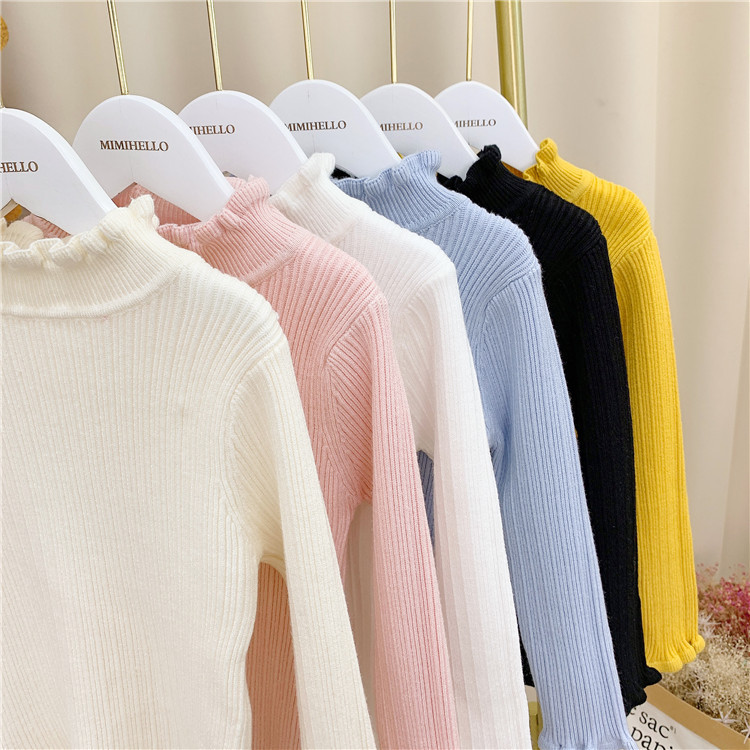 Girls' Sweater Western Style 2022 Autumn and Winter Explosions Wood-ear Edge Girls Children's Bottoming Knitted Shirt Children's Wear Inner Jacket