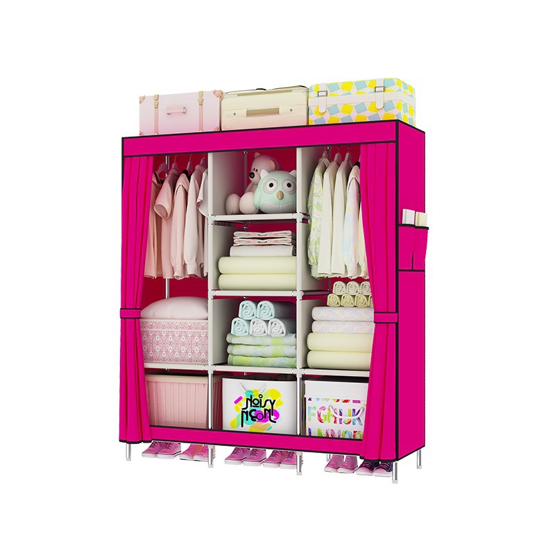 Metal Combination Simple Wardrobe Steel Pipe Assembly Wardrobe for Rental Room Household Bedroom Hanger Clothes Storage Cabinet