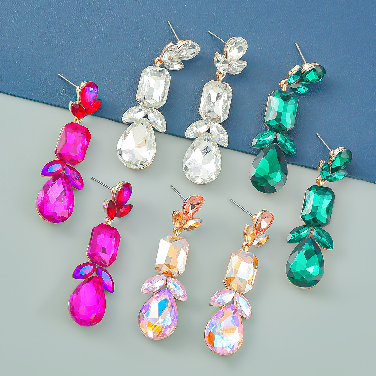 2022earrings時尚彩鑽系列合金鑲鑽幾何耳環女歐美派對耳釘網紅款