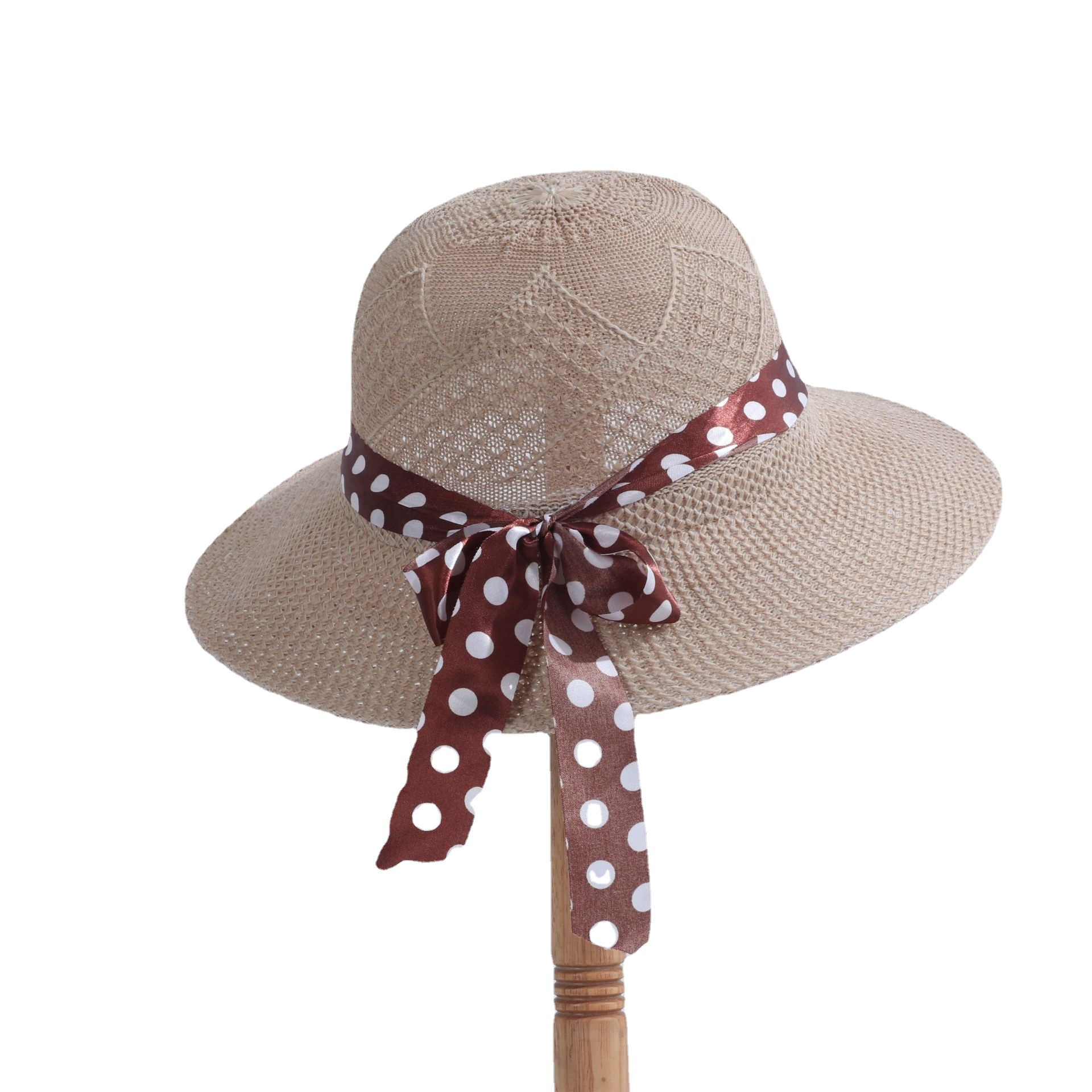 Hat Women's Summer Large Eaves Polka Dots Korean Foldable Hat Outdoor Travel Showing Face Small Beach Hat Sunscreen Sunshade Hat
