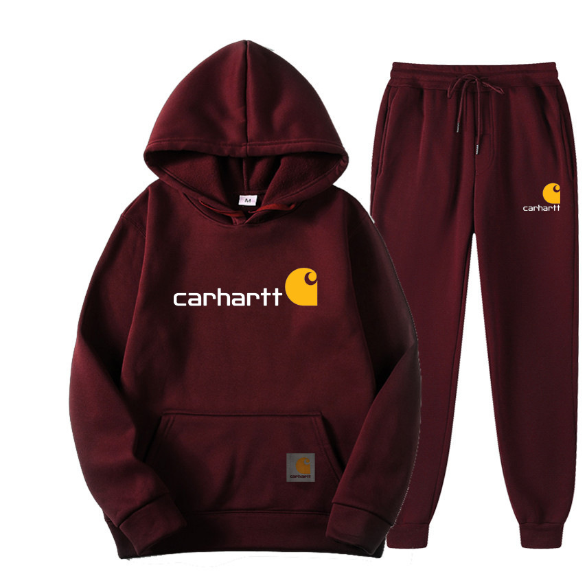 Cross-border Amazon tide brand carhartt letters mango printed sweater suit men's and women's fleece-lined hoodie wholesale