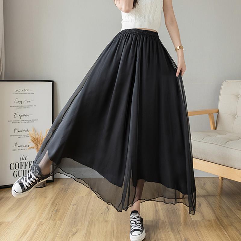Real Shot Chiffon Wide Leg Pants Women's 2023 Summer New Elegant Large Size Mercerized Chiffon Lined Wide Leg Culottes