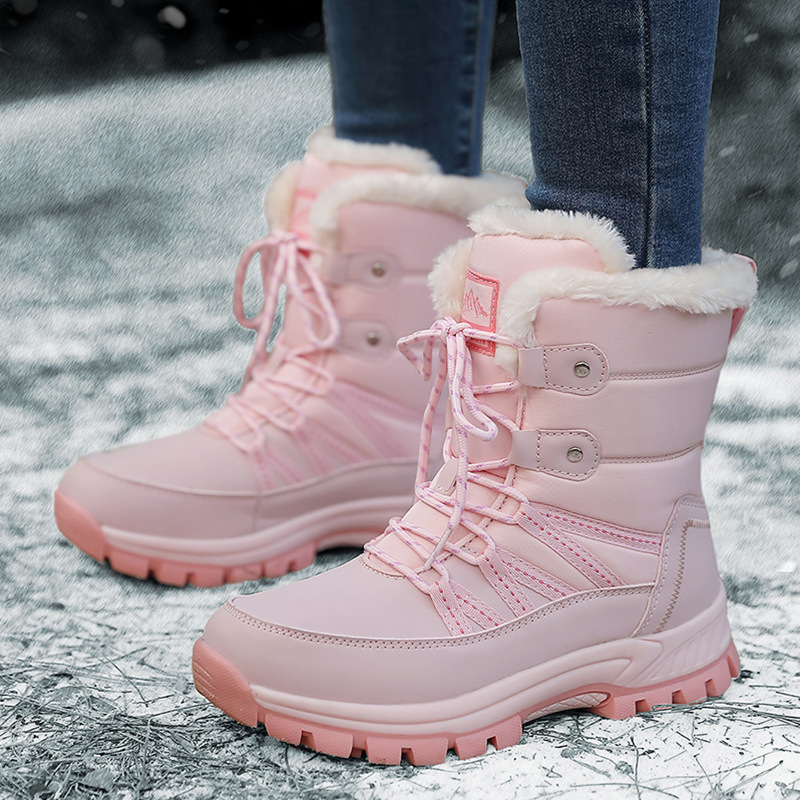 Women's Winter Snow Boots Plush Warm Cotton Shoes Wear-resistant Sports Outdoor High-top Lace-up plus size Cross-border Women's Boots