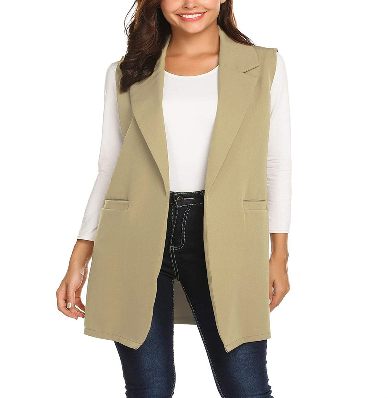  European and American cross-border summer temperament new women's solid color versatile lapel unbuttoned cardigan long suit vest