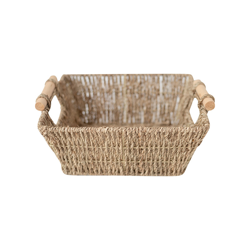Creative Straw Storage Basket Desktop Cosmetics Sundries Storage Basket Square Toy Snack Storage Basket Seaweed