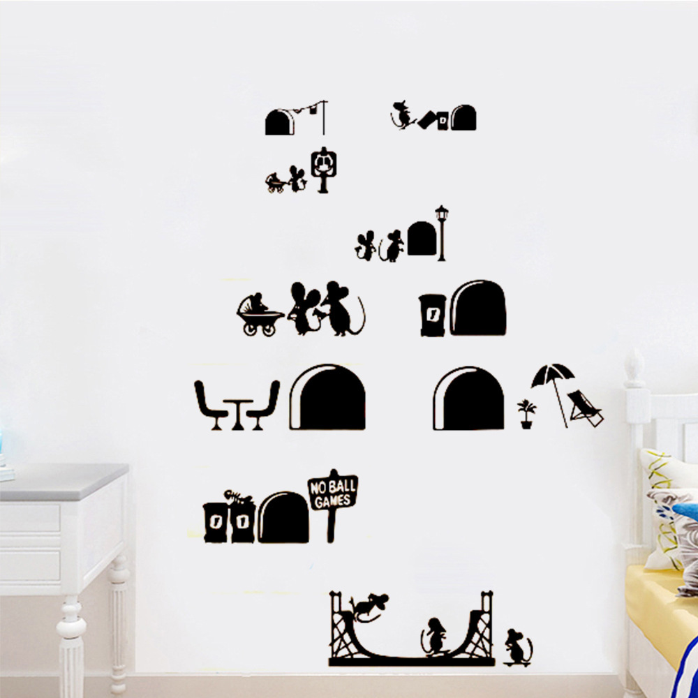 Factory cross-border new mouse family wall stickers living room bedroom children's room stair decorative painting wholesale 465