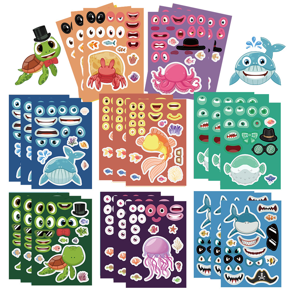 Toy Puzzle sticker marine creature Make a face sticker DIY handicraft waterproof repeat sticker