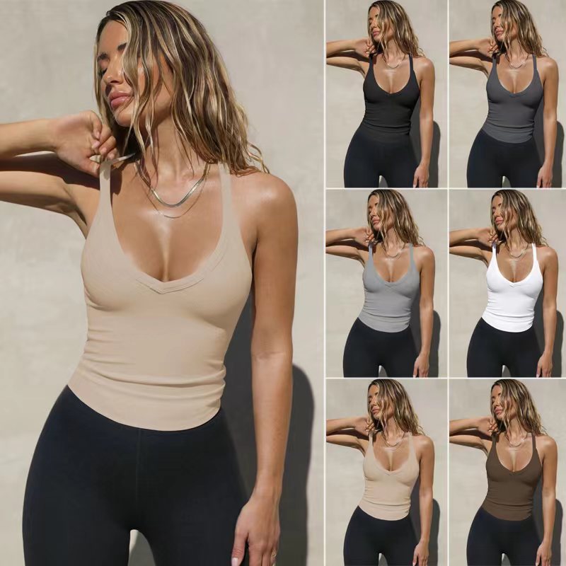 Amazon 2024 Spring New Knit V-neck Top for Women, European and American Style, Sexy, Figure-Shaping, Trendy Brand, Inner Layer Top Shirt