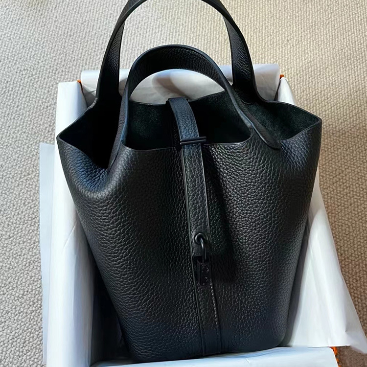 H home vegetable basket women's bag hand bucket bag TOGO first layer cowhide lychee pattern portable crossbody wedding bag in stock