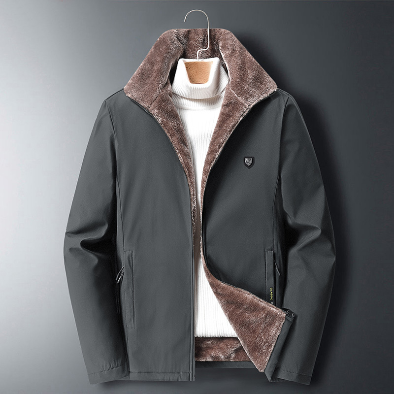 Explosions Cross-border Fleece-lined Jacket Thickened Cotton Jacket Men's Middle-aged and Elderly Lapel Loose Warm Jacket Collar