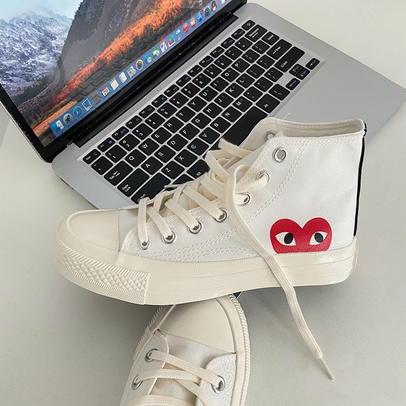 All-match classic retro canvas shoes 1970s carved love canvas shoes ulzzang women's high-top white shoes