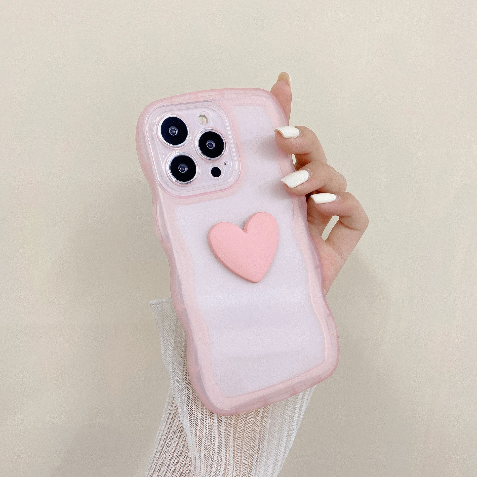 波浪邊愛心適用於iPhone15Pro手機殼蘋果13/XS簡約透色軟殼保護套