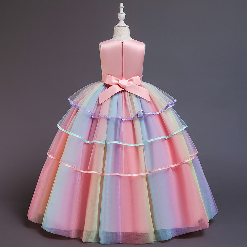 European and American dress skirt girls dress Unicorn Children's mesh rainbow puffy yarn princess skirt wholesale