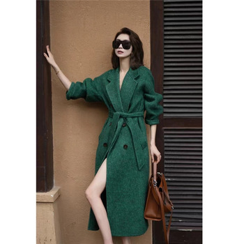 2023 autumn and winter new double-sided cashmere overcoat women's long high-end water ripple overcoat double-sided woolen overcoat women_voghion.com