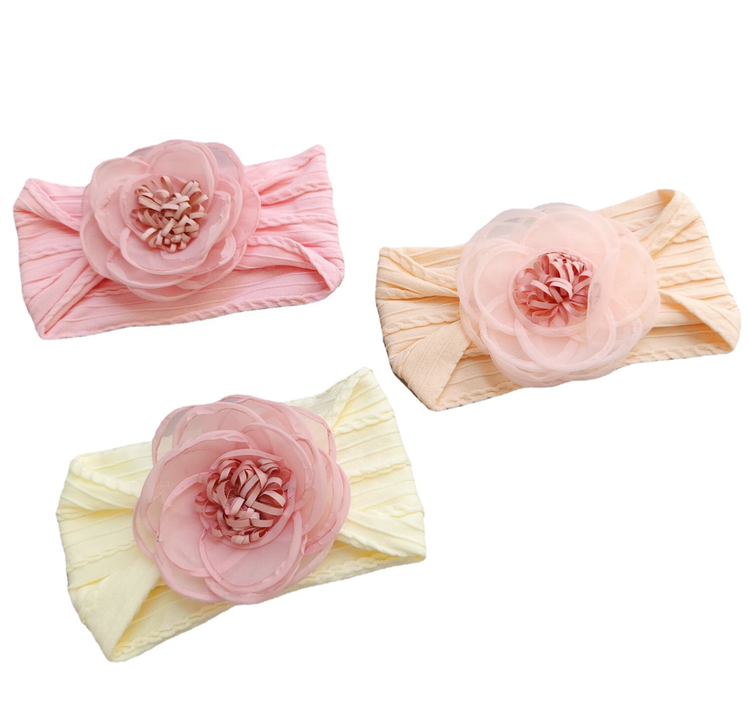 INS European and American Children's Hair Band Jacquard Nylon Flower Baby Hair Band Soft and Unbridled Wide-brimmed Baby Headband Accessories