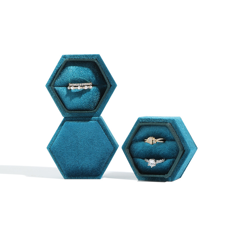 Velvet Hexagon Jewelry Box Flannel Cover Ring Box Bracelet Necklace Box Proposal Gift Box Factory Spot