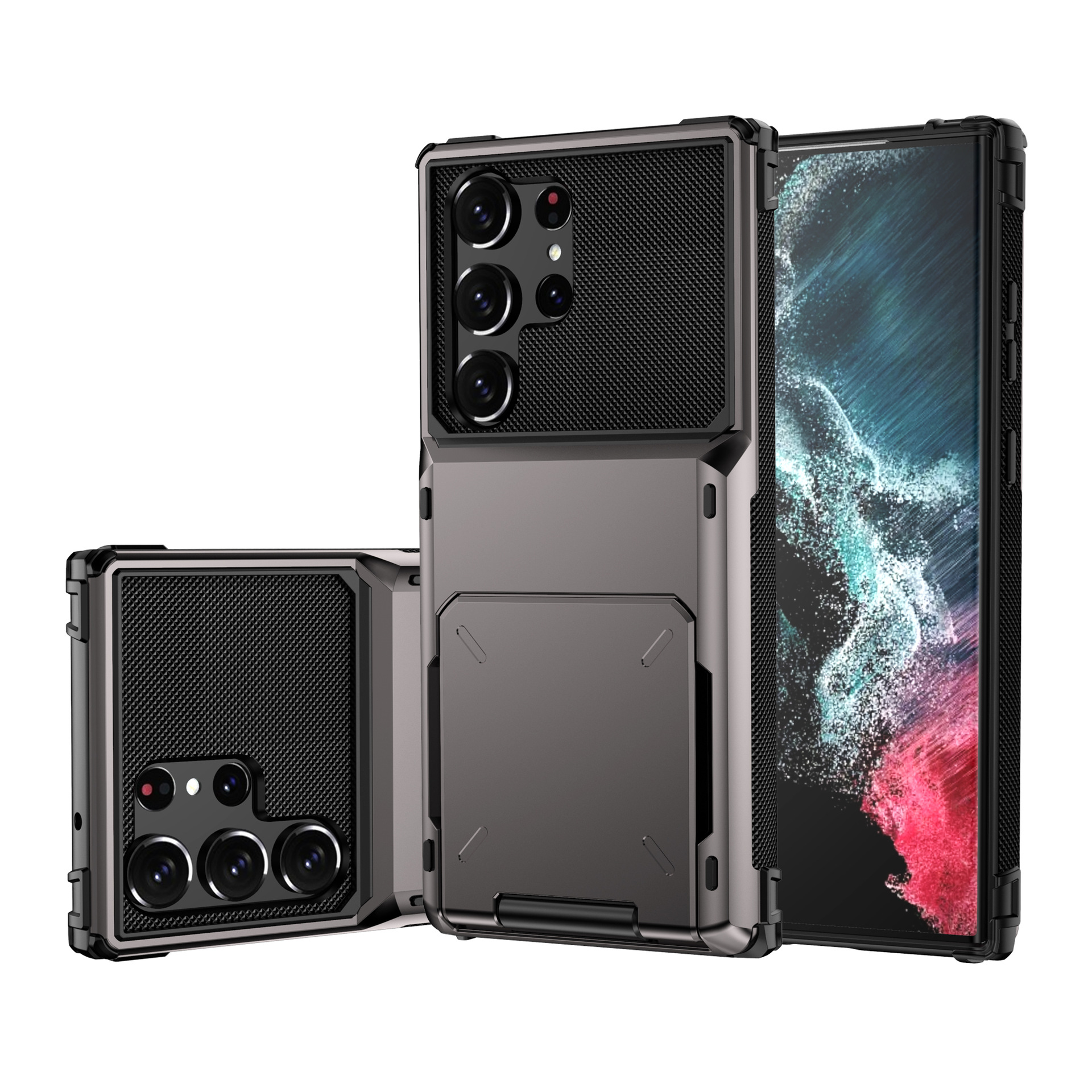 適用S23Plus翻蓋插卡手機殼TPU+PC二合一S23Ultra防摔硬殼保護套