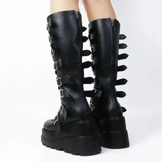 Independent station Foreign trade boots 2023 new European and American metal buckle with thick bottom high boots Women's Amazon plus size women's boots