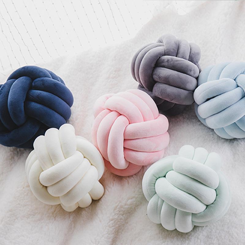 ins Spherical Pillow Home Nordic Style Sofa PP Cotton Filled Cushion Solid Color Woven Knot Ball Pillow