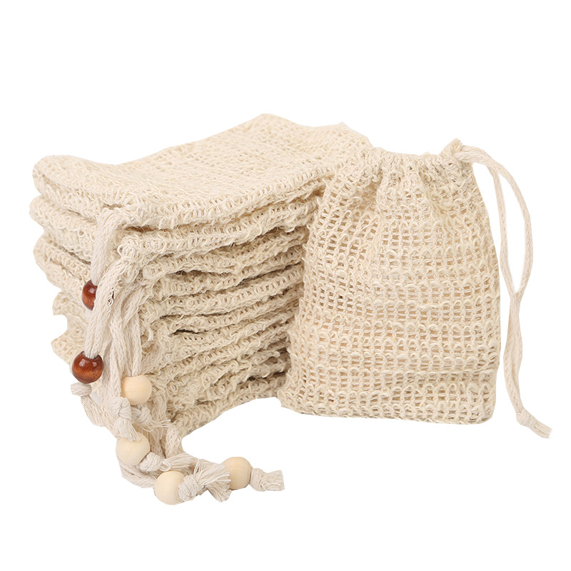 Cotton and Linen Soap Bag Foaming Net Hangable Beamhole Soap Bag Natural Bath Bag Sisal Foaming Net
