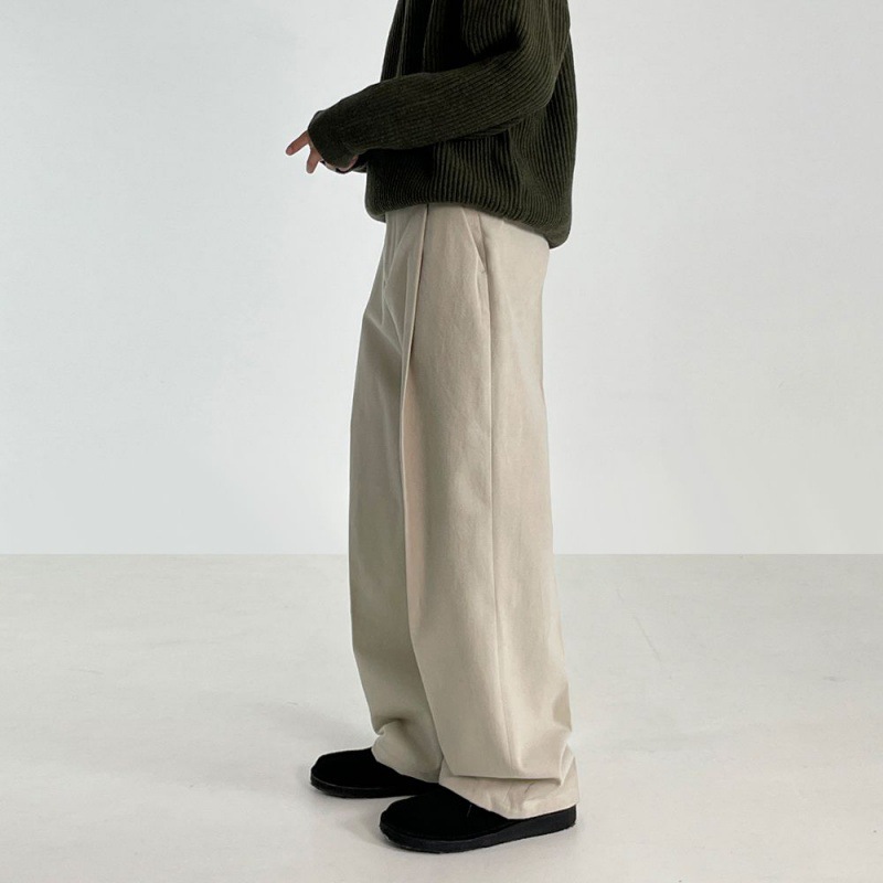 MYQ wide-leg mopping slimming suit pants men's Korean-style loose straight thickened casual pants for autumn and winter cleanfit