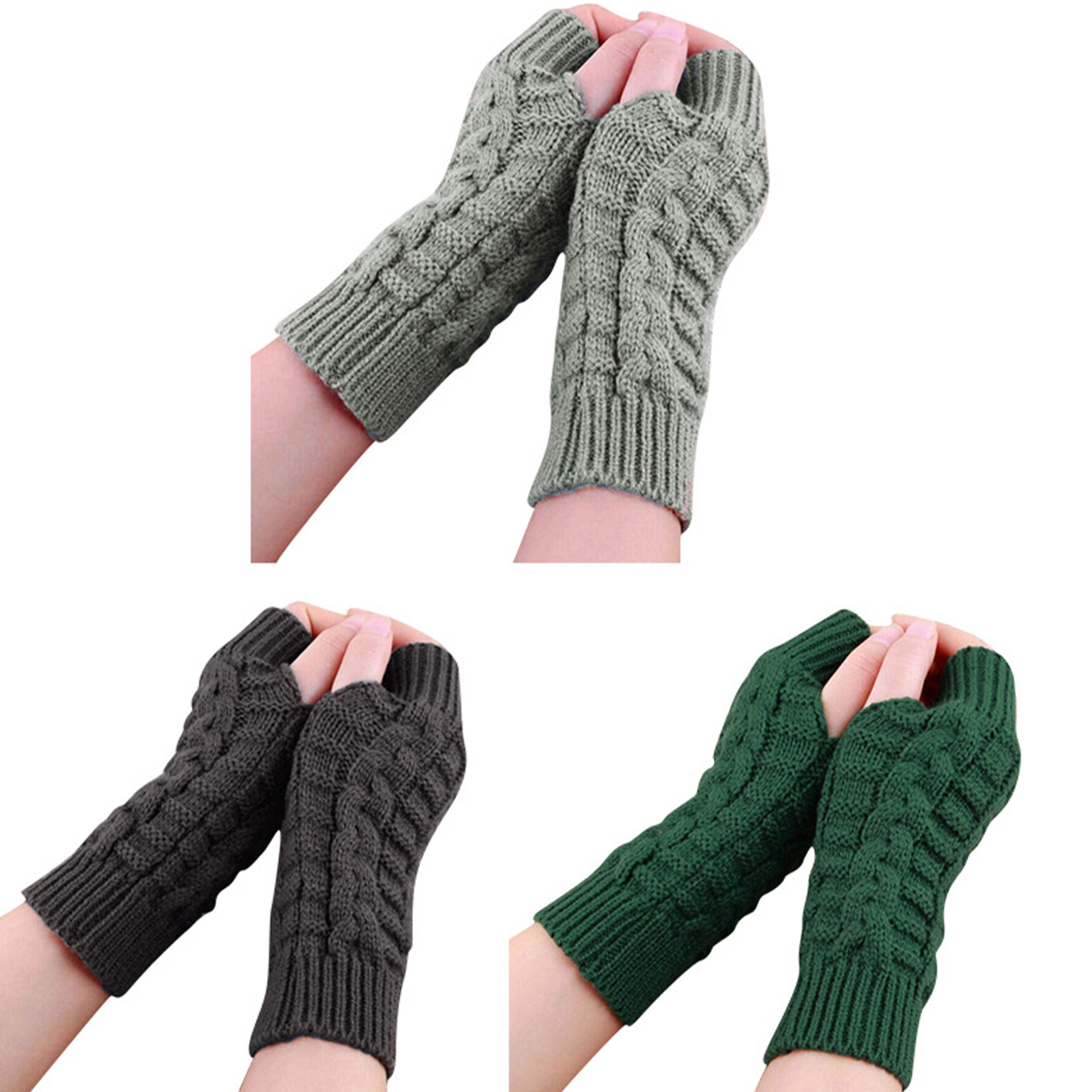 Winter Open Finger gloves Women's Computer Short gloves Warm Lengthened gloves Japanese and Korean Popular Half Finger Wool Flat Mouth gloves_voghion.com