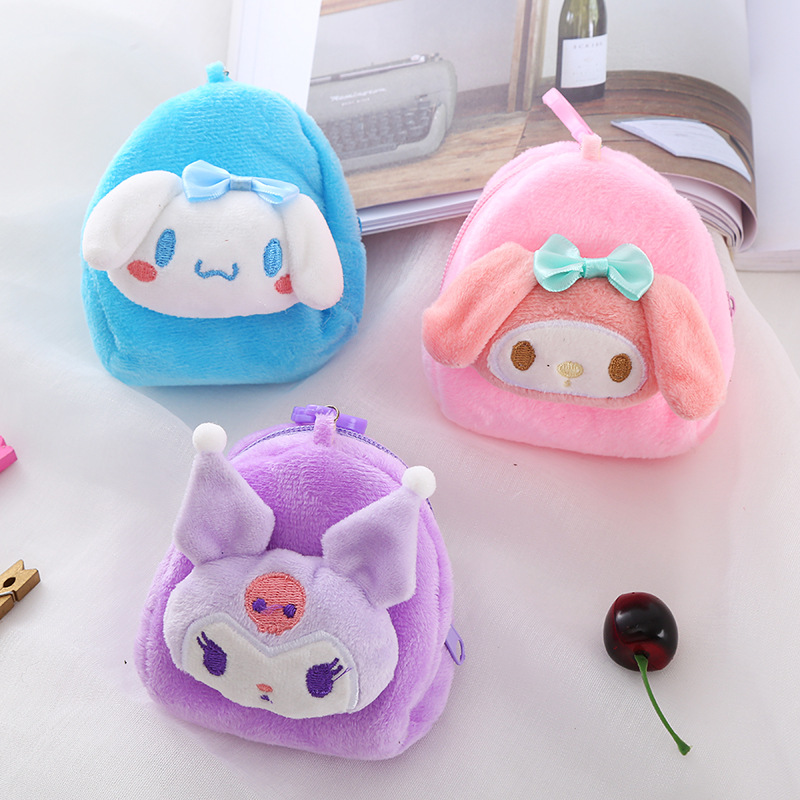 New plush Sanrio backpack coin purse cute mini cartoon earphone storage bag keychain pendant wholesale