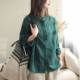 Chinese Style Artistic Retro Solid Color Shirt Women's 2024 Spring and Autumn New Cotton and Linen Ruffled Long Sleeve Cardigan Top