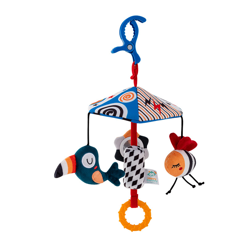 Happy monkey baby toy bed Bell soothing toy baby car pendant rattle rotatable cross-border