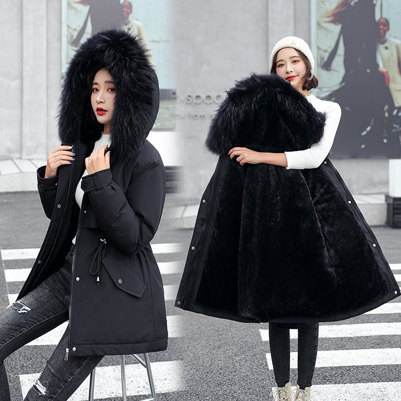 Cotton-padded jacket Women's 2024 Winter Parker Casual Mid-length Korean Style Women's Warm Loose Big Wool Collar Cotton-padded Jacket