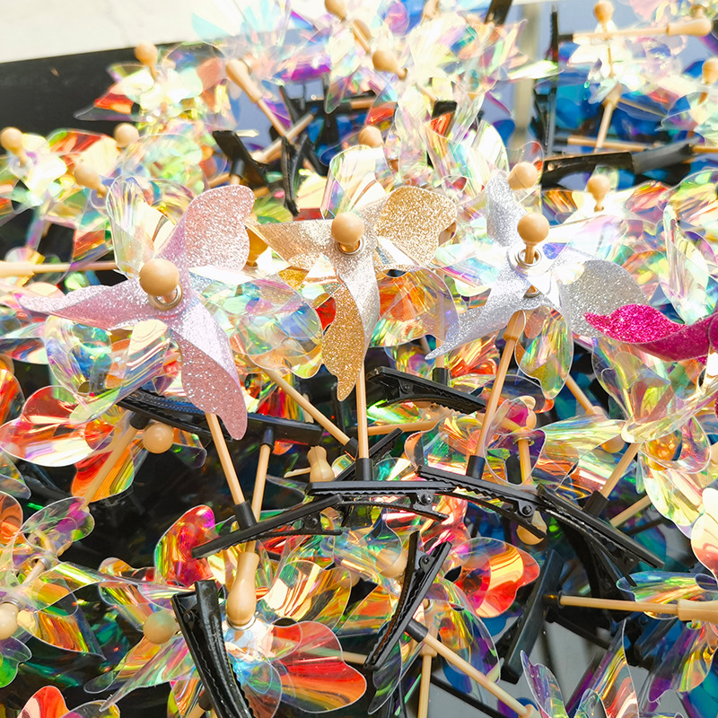 Shake the sound sequins laser rotating windmill hairpin children sell cute headdress hairpin push activities Small Gifts Wholesale