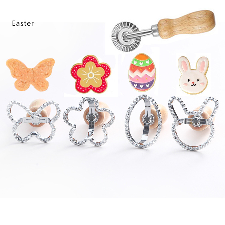 Spot Side Flower Print Mold Easter Theme Biscuit Mold Butterfly Flower Rabbit Shape Dumpling Print