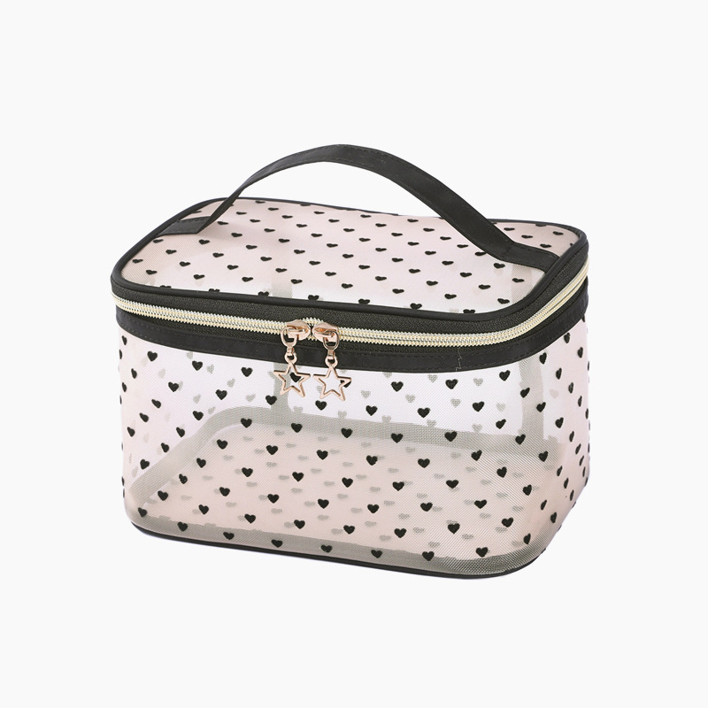 Explosive ins Love Flocking Mesh Makeup Bag Portable Advanced Mouth Red Envelope Travel Makeup Storage Bag Wash Bag