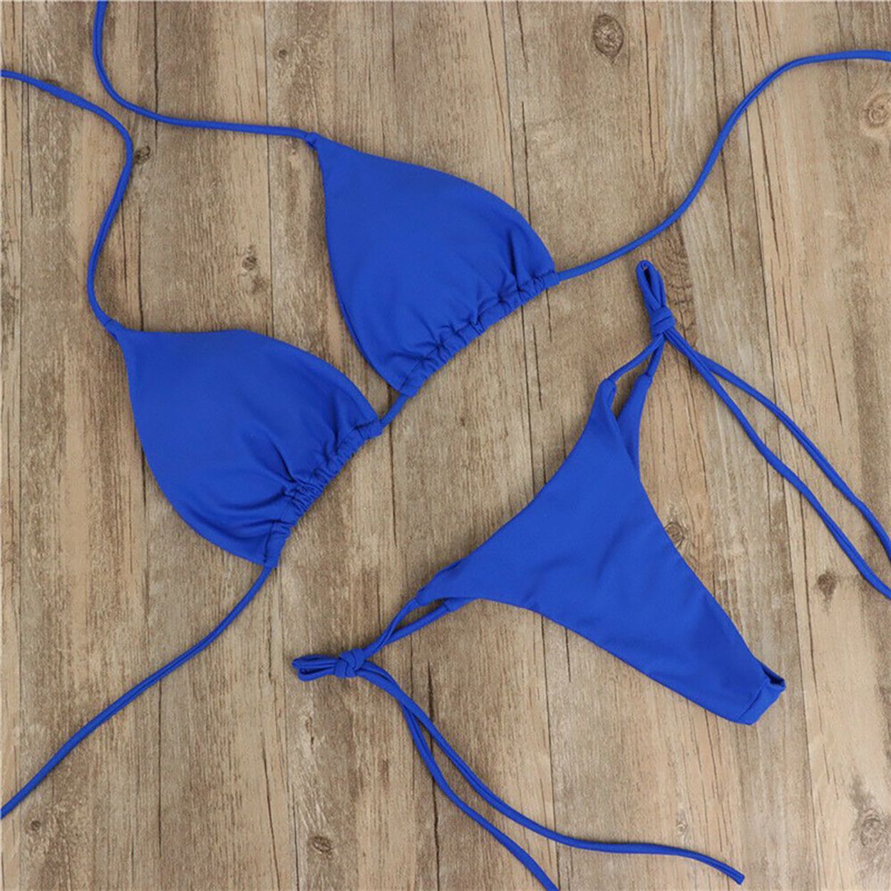 New solid color bikini halter lace-up swimsuit women's split adjustable multi-color bikini