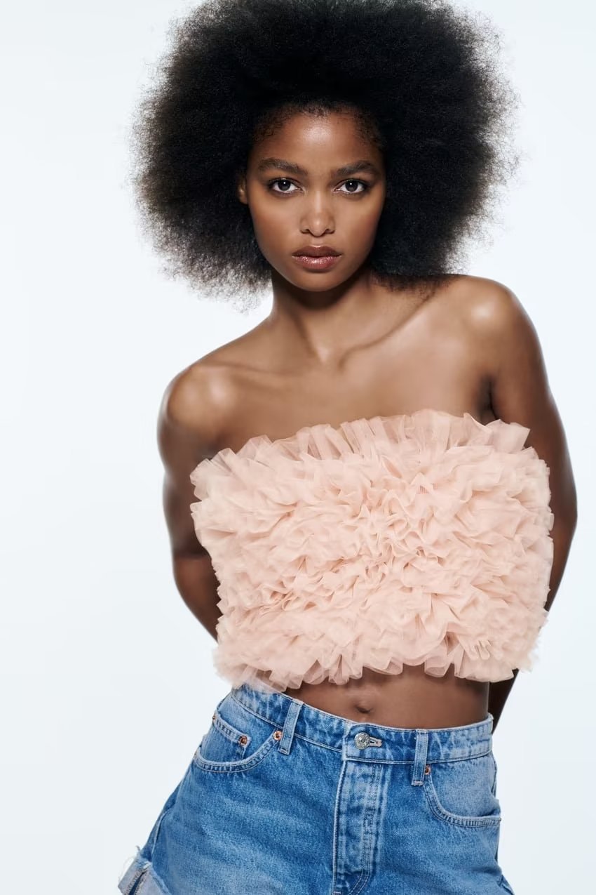 Cross-border Foreign Trade Europe and America Summer Niche Fashion Sexy Short Silk Mesh Knitted Elastic Tube-top Women