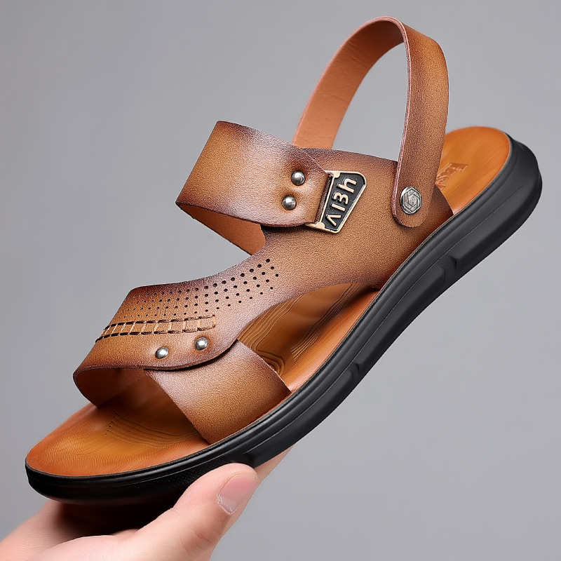 Men's Sandals Summer Beach Shoes Sandals Dual-use 2023 New Leather Fashionable Soft Sole Men's Casual Anti-slip Shoes