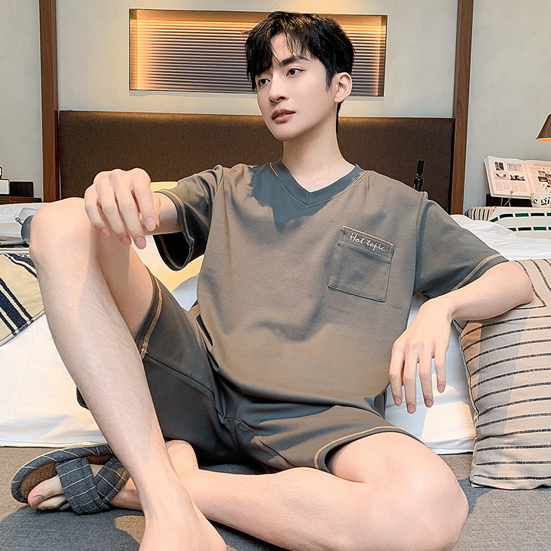 Summer Men's Home Wear Short-sleeved Shorts Pajamas Suit Thin Cool Breathable Casual Comfortable Outside Wearing at Home