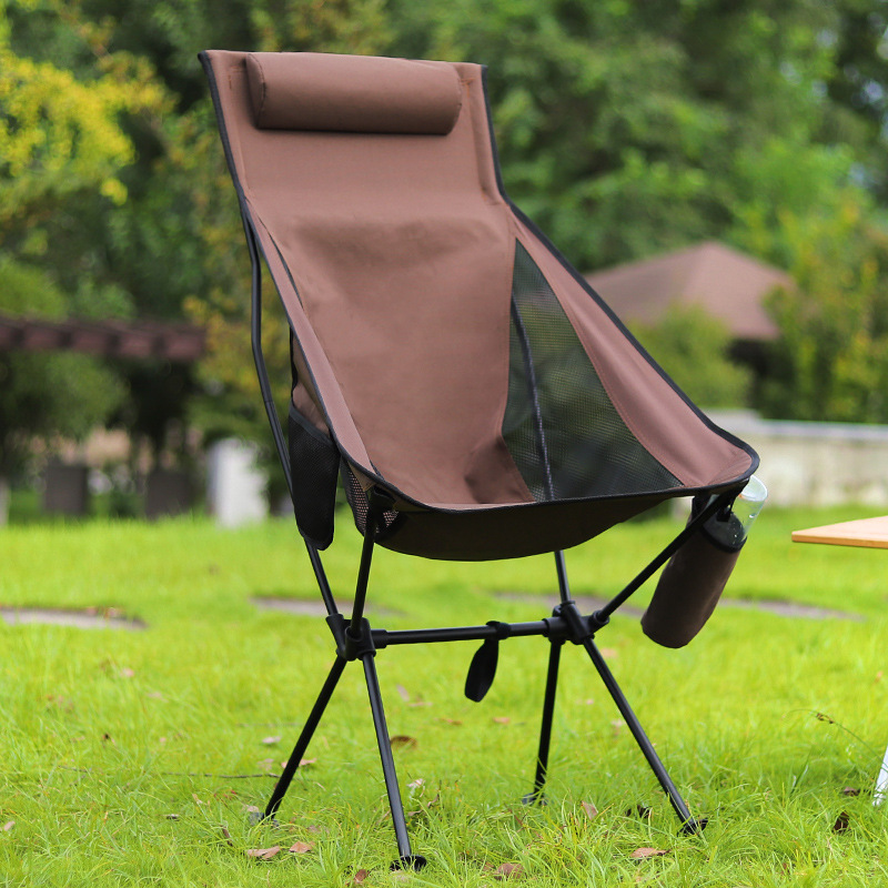 Outdoor Ultra Light Aluminum Alloy Folding Chair Portable Elevate Space Chair Backrest Chair Fishing Leisure Breathable Moon Chair