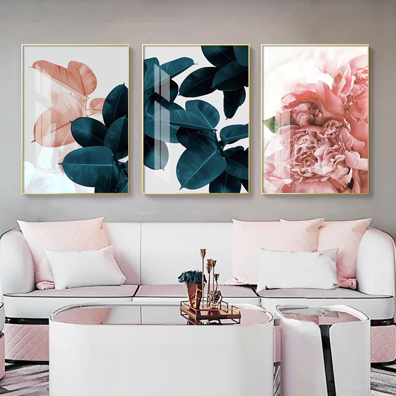 Foreign trade pink green flower leaves Nordic style poster wall stickers abstract poster prints living room decorative painting core
