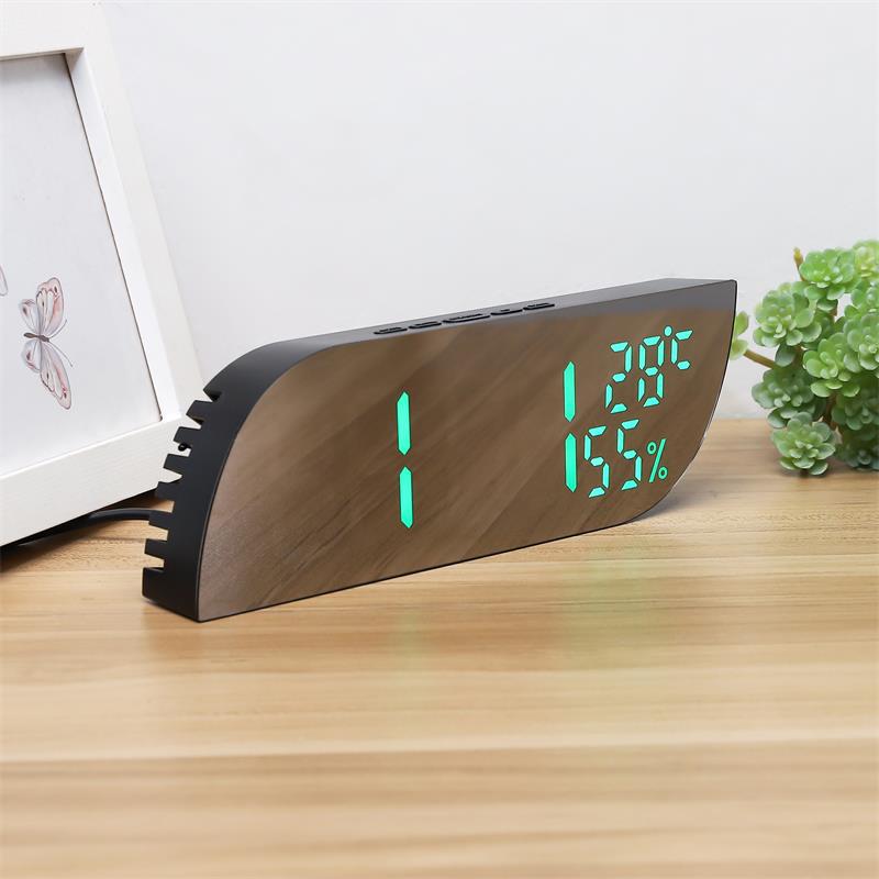 Desktop bedroom alarm clock geometric shape LED mirror snooze digital electronic temperature and humidity mirror clock cross-border wholesale