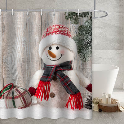 Amazon Shower Curtain Snowman Digital Printing Waterproof Shower Curtain Bathroom Waterproof Mildew-proof Dry and Wet Separated Shower Curtain